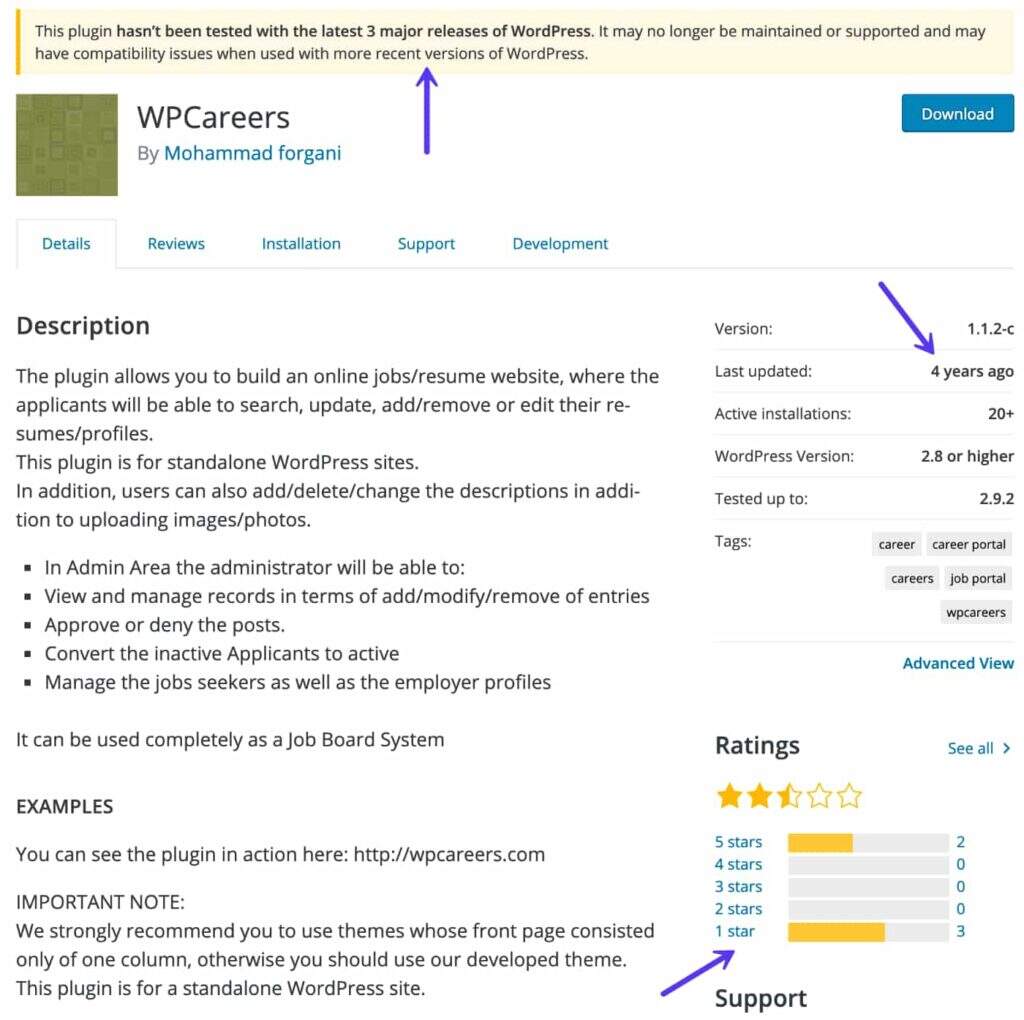 评分不佳的旧WordPress插件