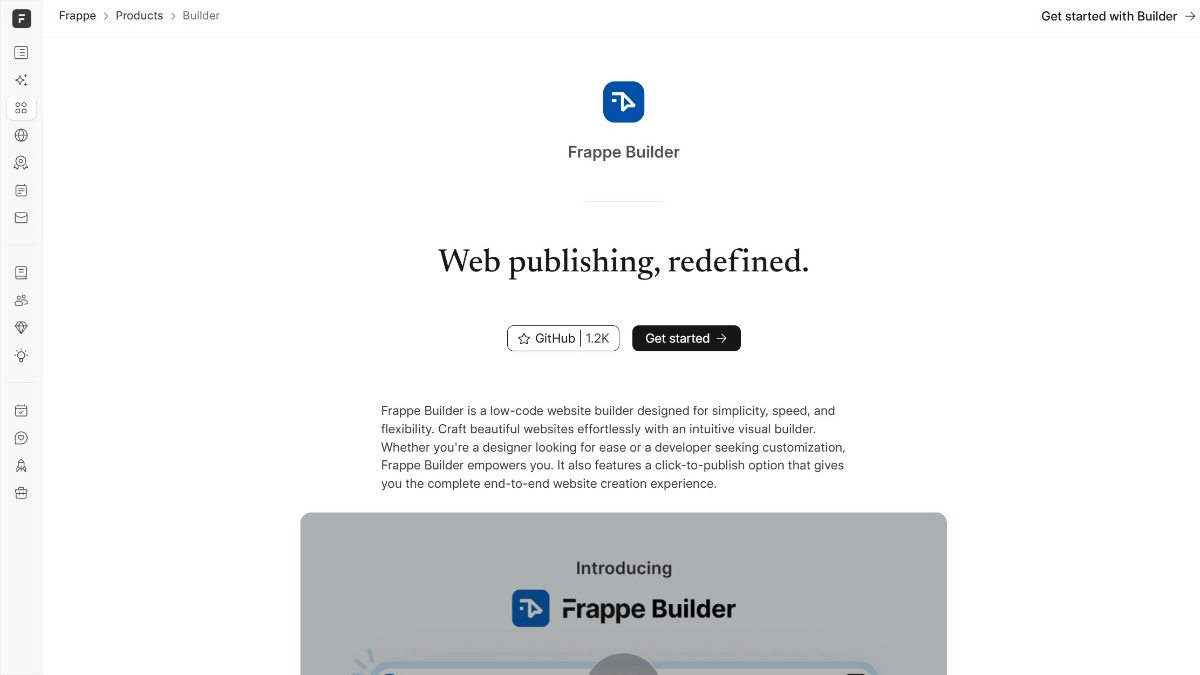 Frappe Builder - 开源的AI低代码网站构建工具,拖拽组件快速搭建